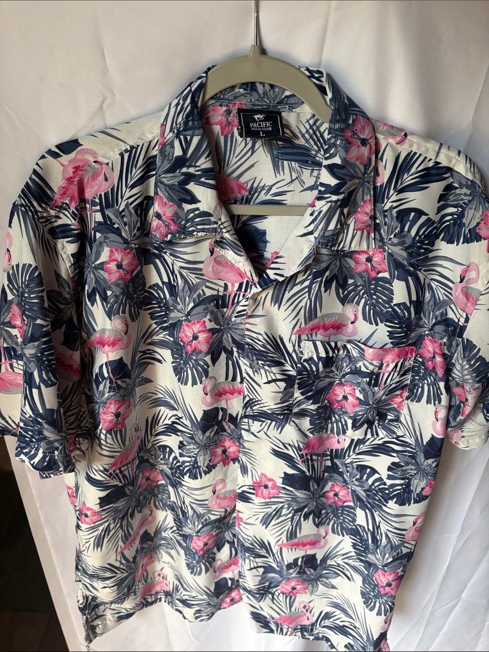 Pacific Trail Men’s Short-Sleeve Tropical Print Camp Shirt - White, Navy & Pink